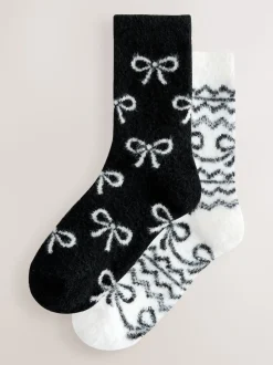 Mono Bow Fairisle Superhairy Cosy Socks 2 Pack