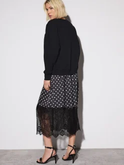 Mono Spot 2-In-1 Sweatshirt With Satin Midi Skirt