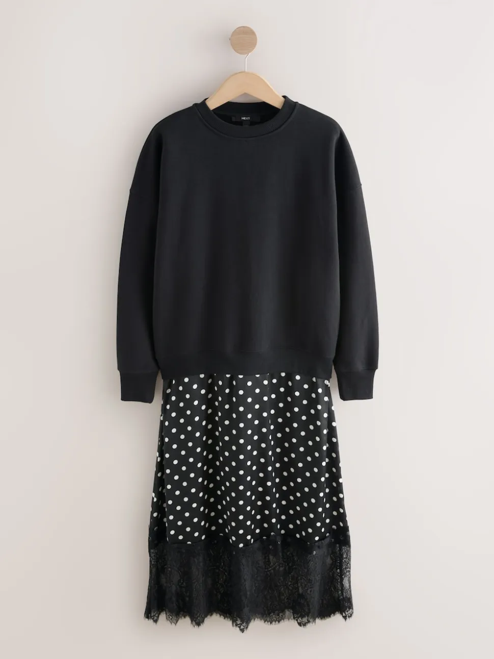 Mono Spot 2-In-1 Sweatshirt With Satin Midi Skirt