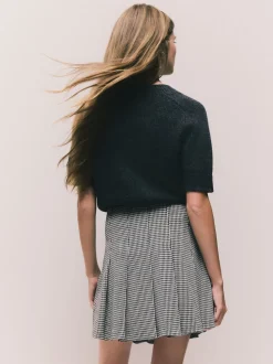 Monochrome Check Mini Jersey Pleated Skirt