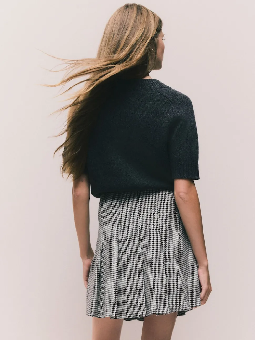 Monochrome Check Mini Jersey Pleated Skirt