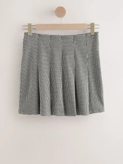 Monochrome Check Mini Jersey Pleated Skirt