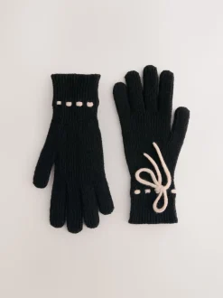 Monochrome 3D Bows Knitted Gloves 1 Pack