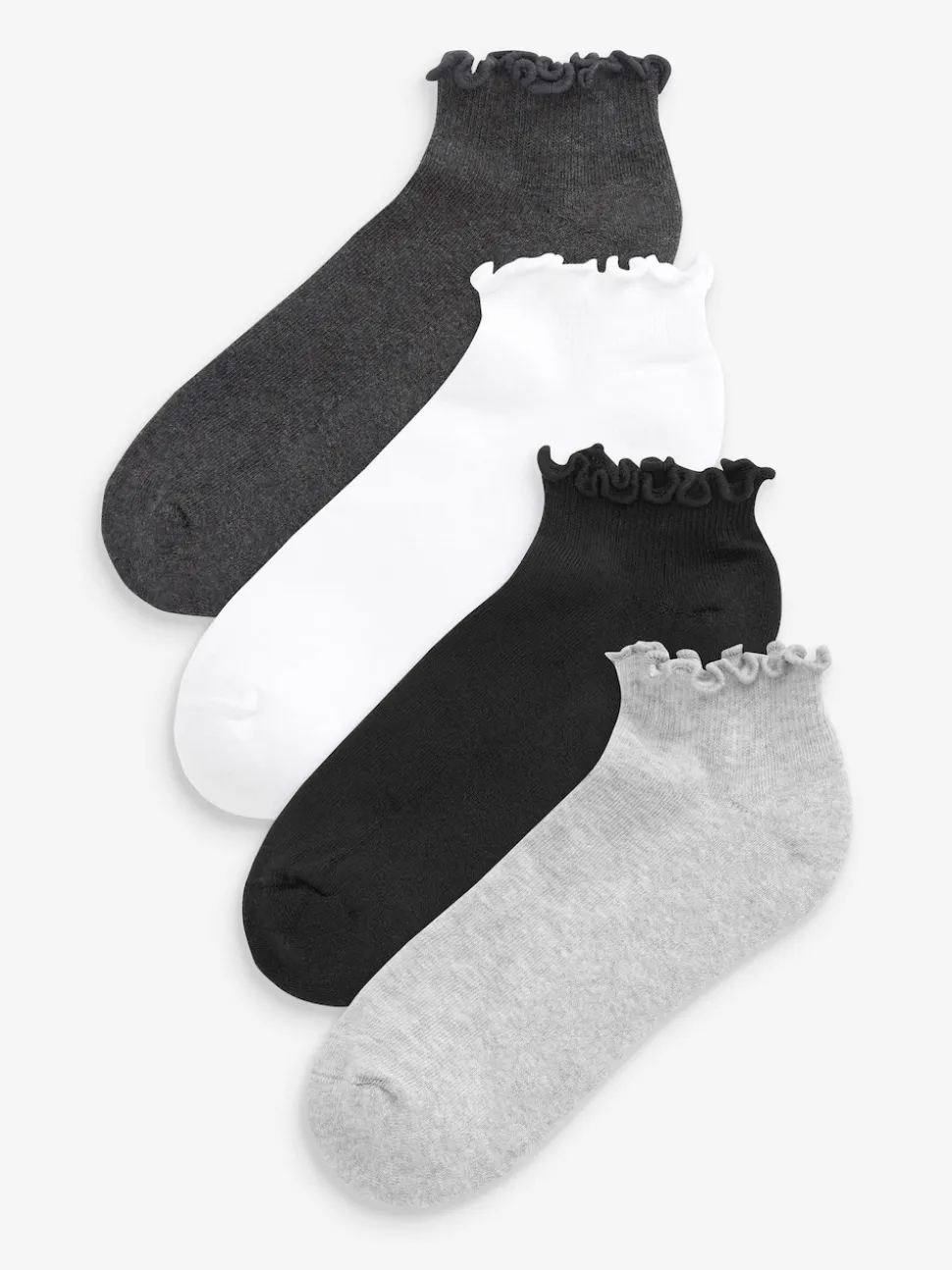 Monochrome Frill Top Cushion Sole Trainer Socks 4 Pack