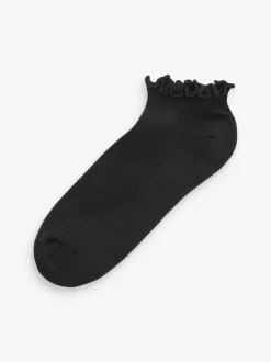 Monochrome Frill Top Cushion Sole Trainer Socks 4 Pack