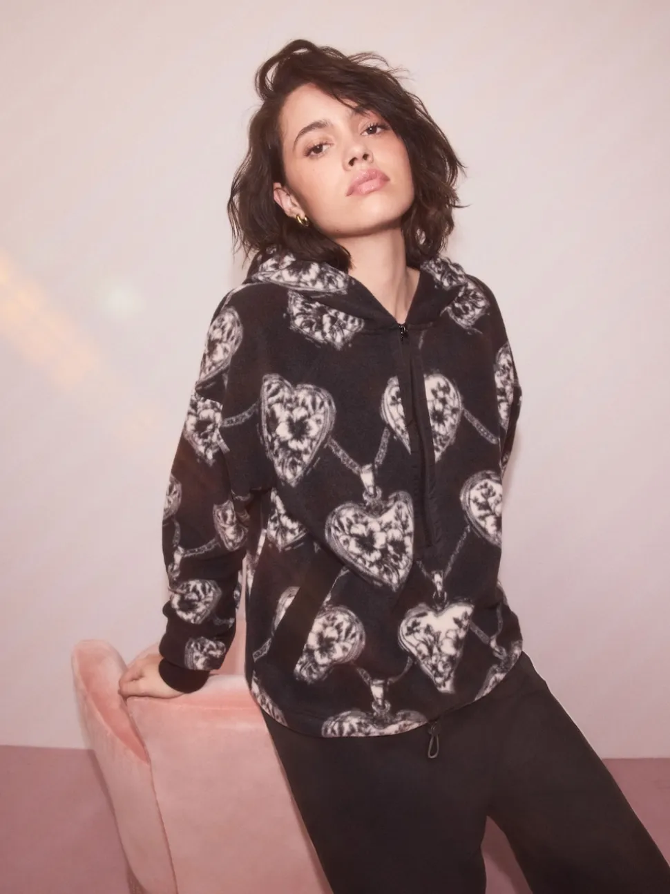 Monochrome Half Zip Fleece Hoodie