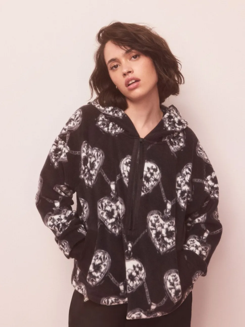 Monochrome Half Zip Fleece Hoodie