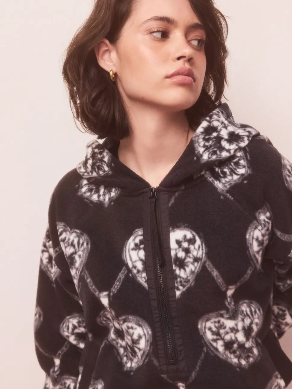 Monochrome Half Zip Fleece Hoodie