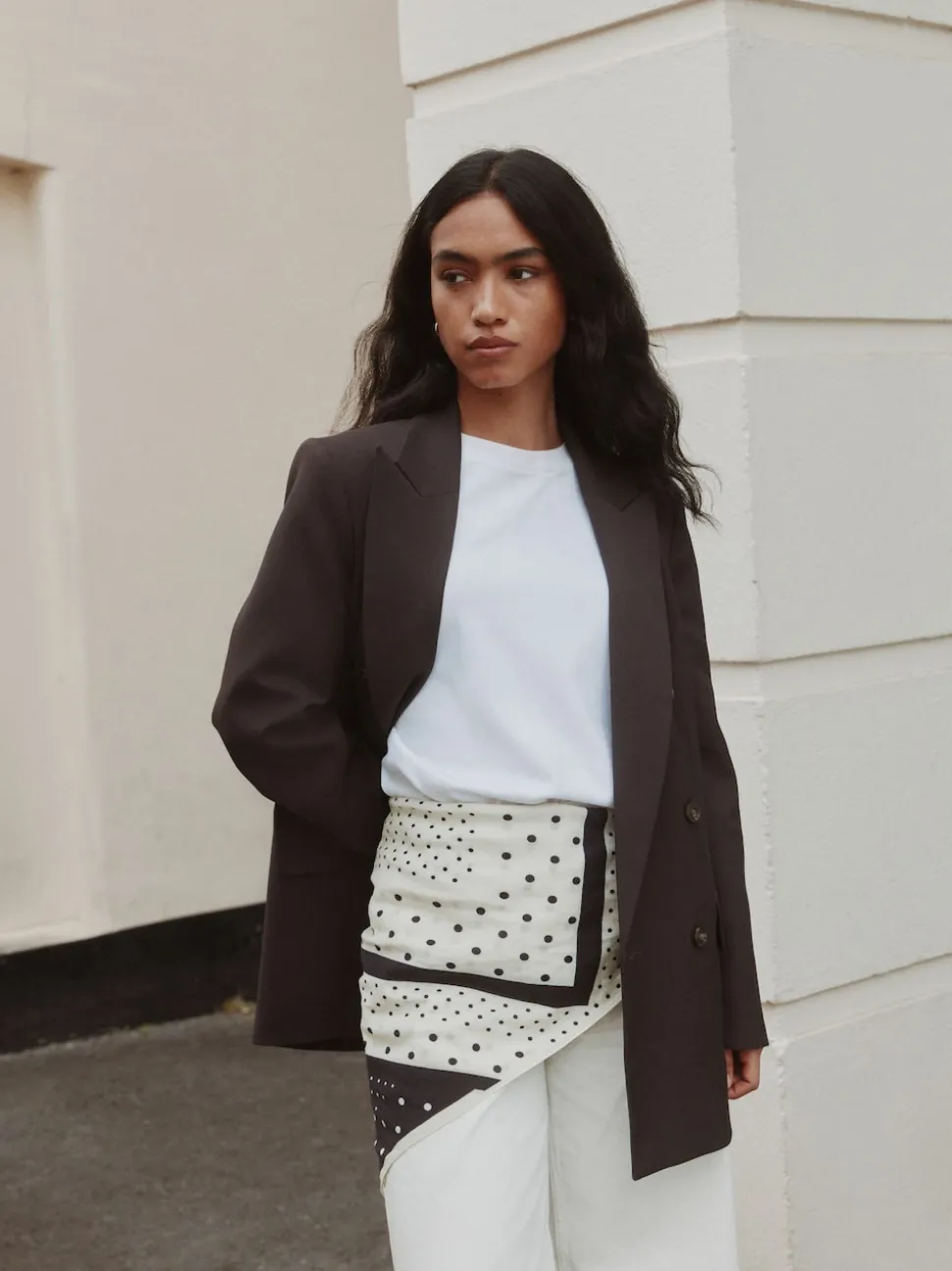 Monochrome Polka Dot Print Satin Square Scarf