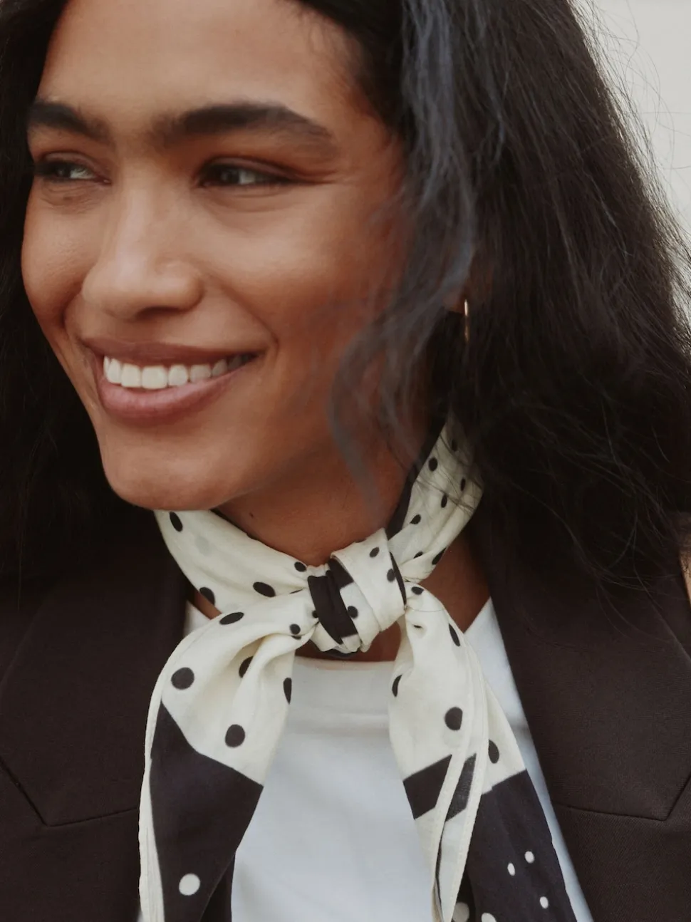 Monochrome Polka Dot Print Satin Square Scarf