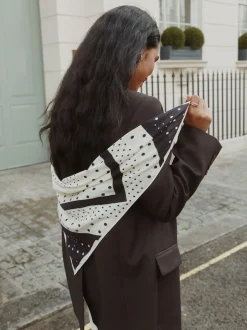 Monochrome Polka Dot Print Satin Square Scarf