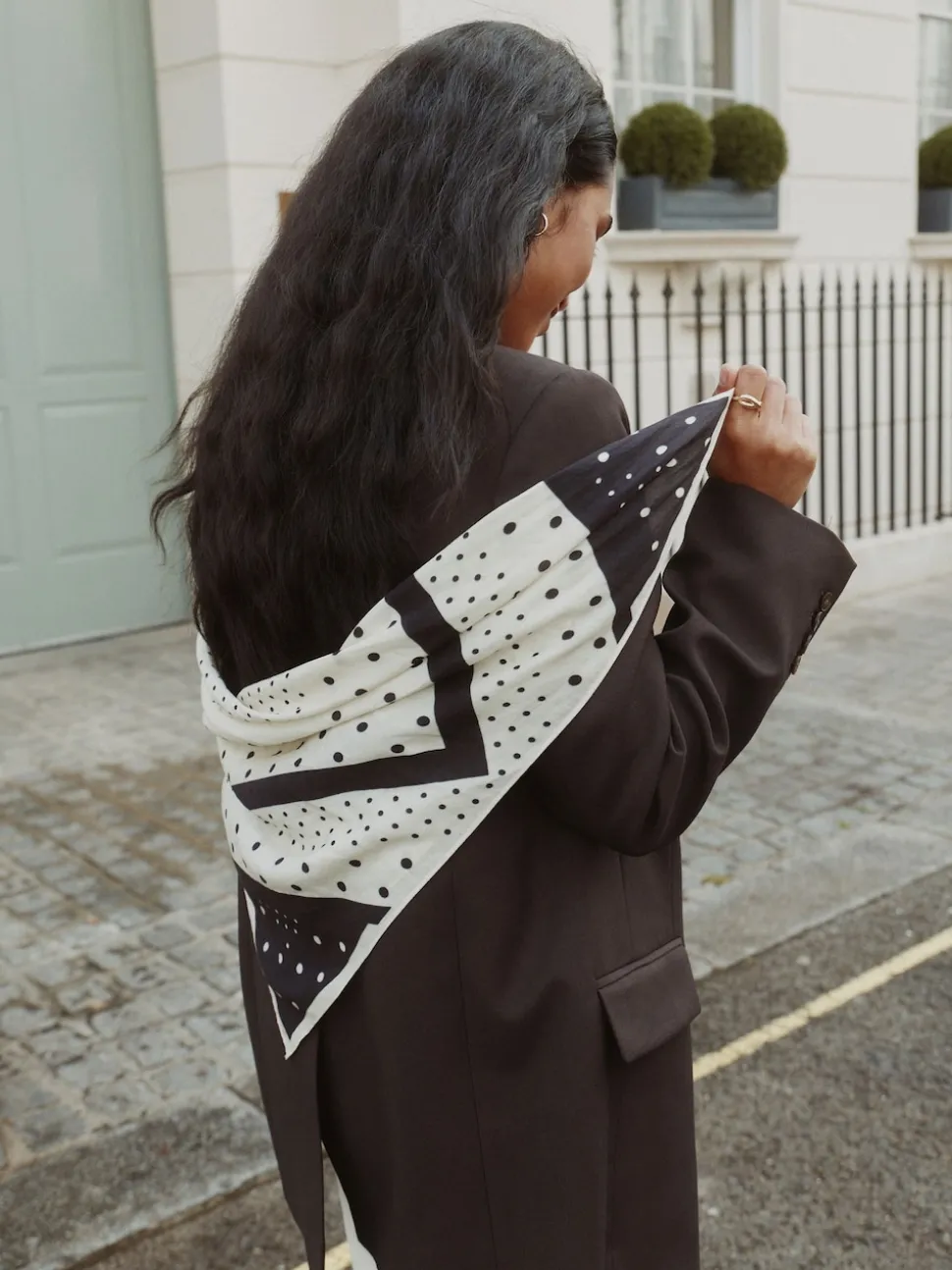 Monochrome Polka Dot Print Satin Square Scarf