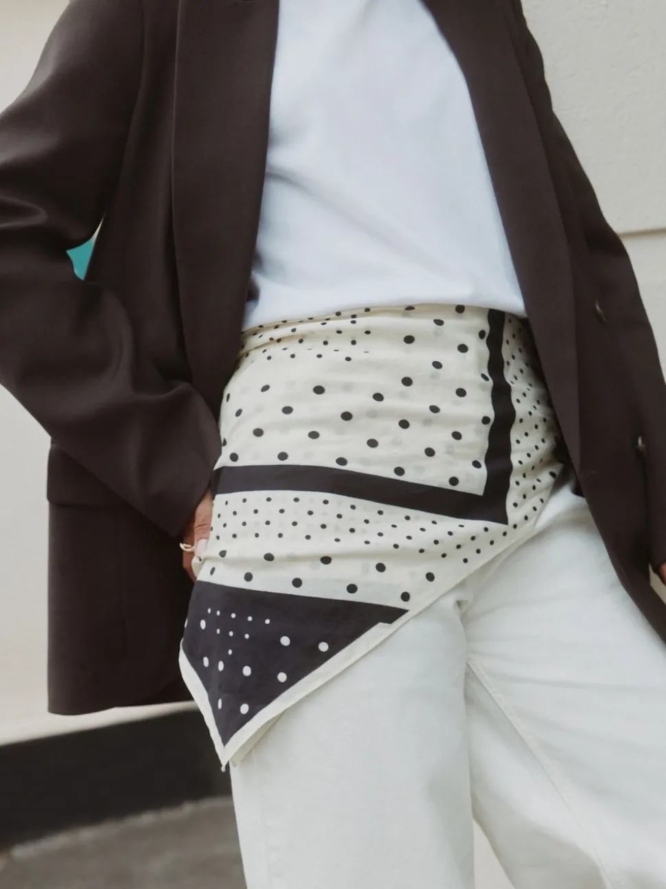 Monochrome Polka Dot Print Satin Square Scarf