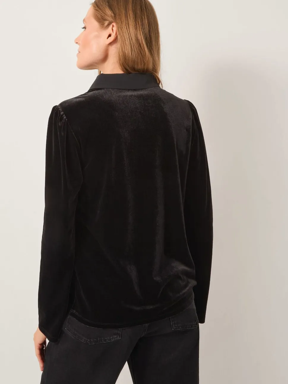 Monsoon Black Clay Collar Stretch Velvet Blouse