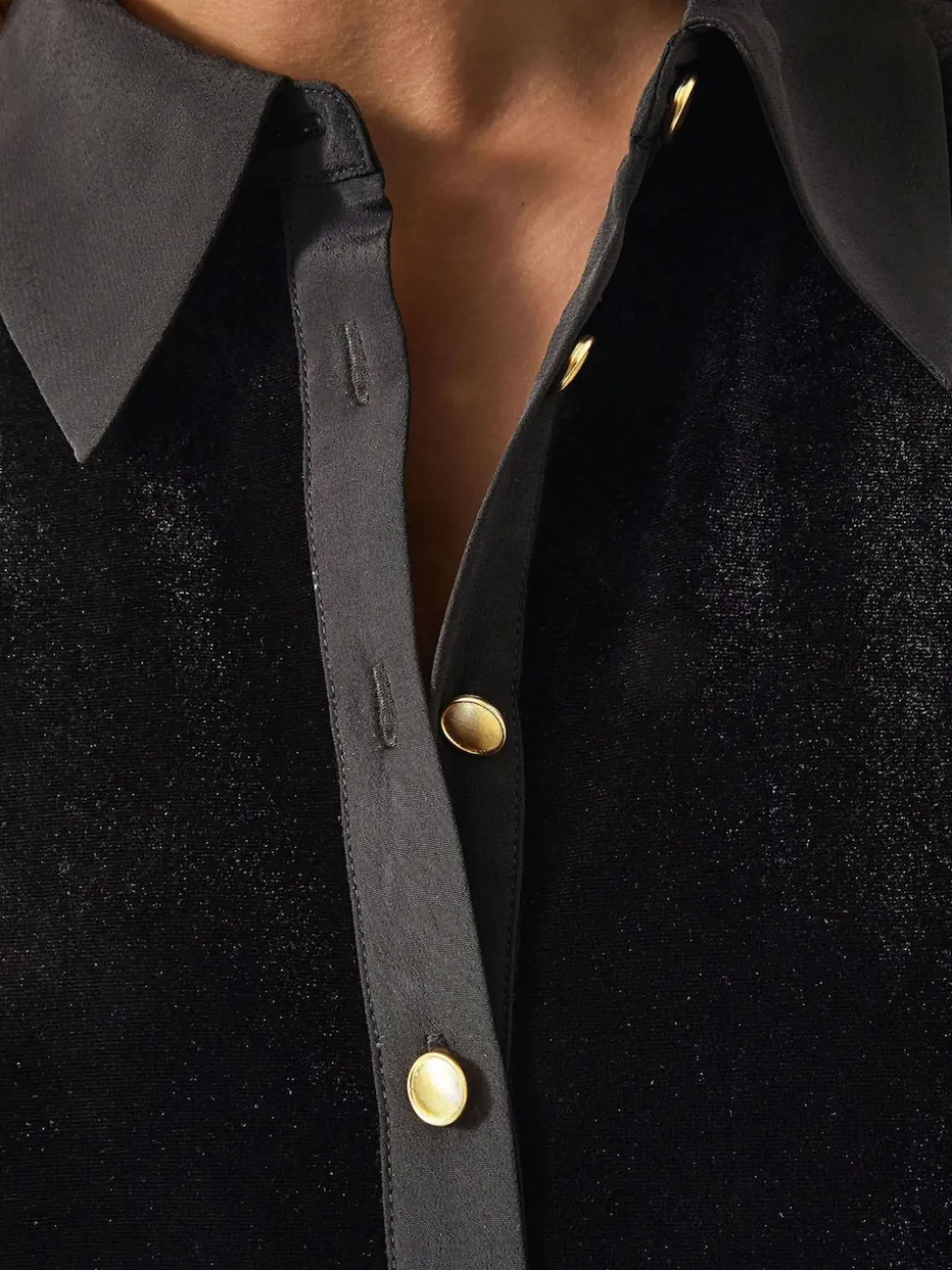 Monsoon Black Clay Collar Stretch Velvet Blouse