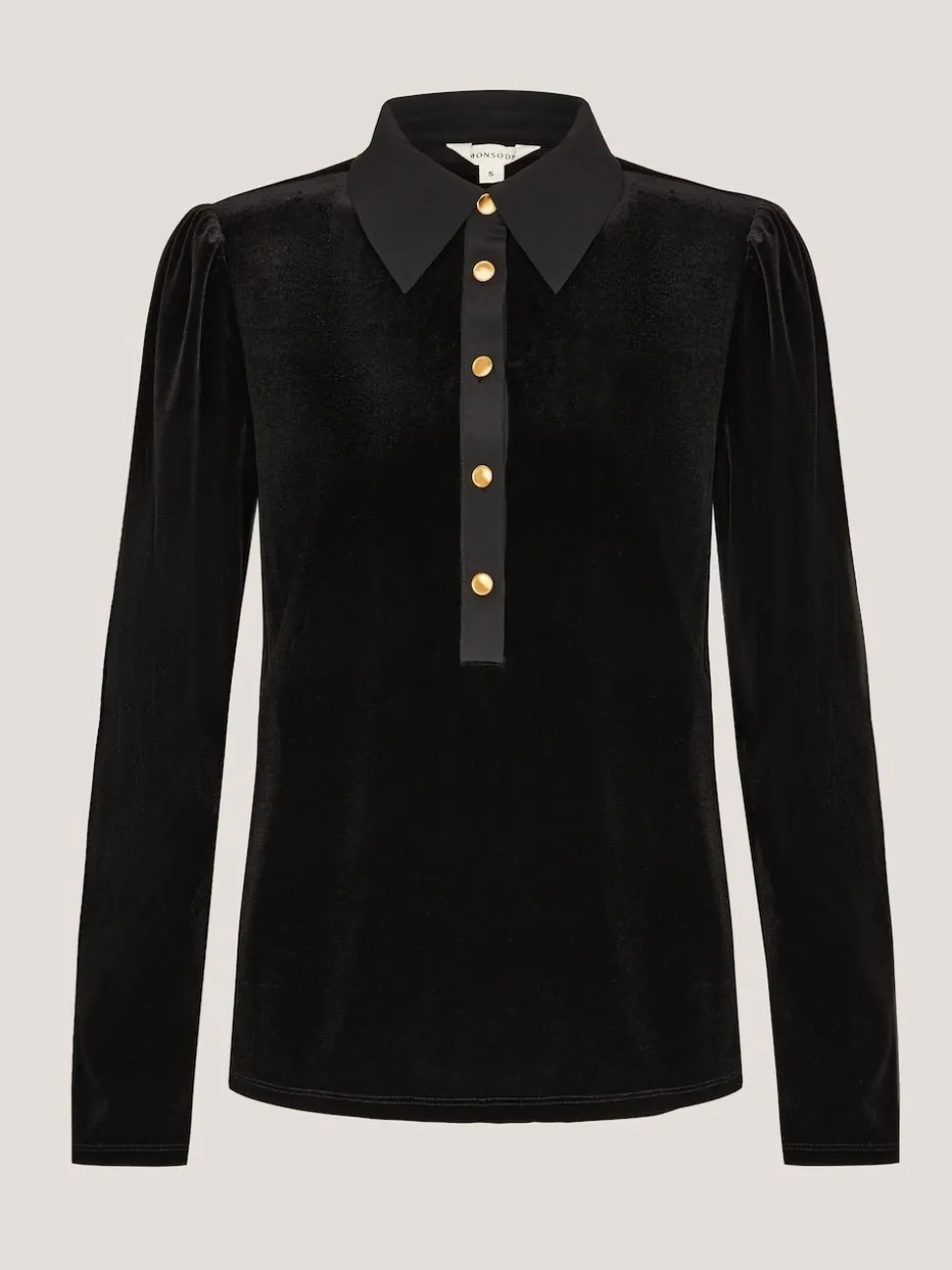 Monsoon Black Clay Collar Stretch Velvet Blouse