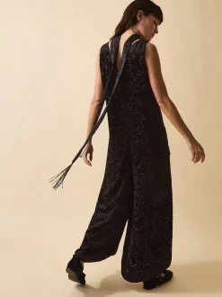 Monsoon Black Clemence Gigi Velvet Burnout Palazzo Jumpsuit