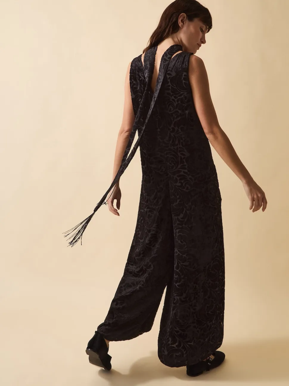 Monsoon Black Clemence Gigi Velvet Burnout Palazzo Jumpsuit