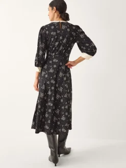 Monsoon Black Dotty Bow Floral Jersey Midi Dress