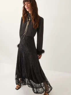 Monsoon Black Luna Lace Maxi Skirt