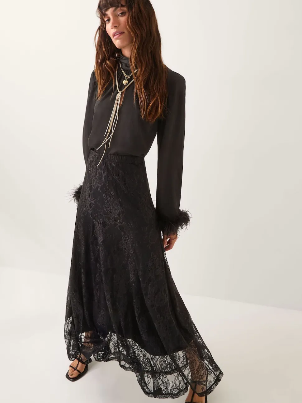 Monsoon Black Luna Lace Maxi Skirt
