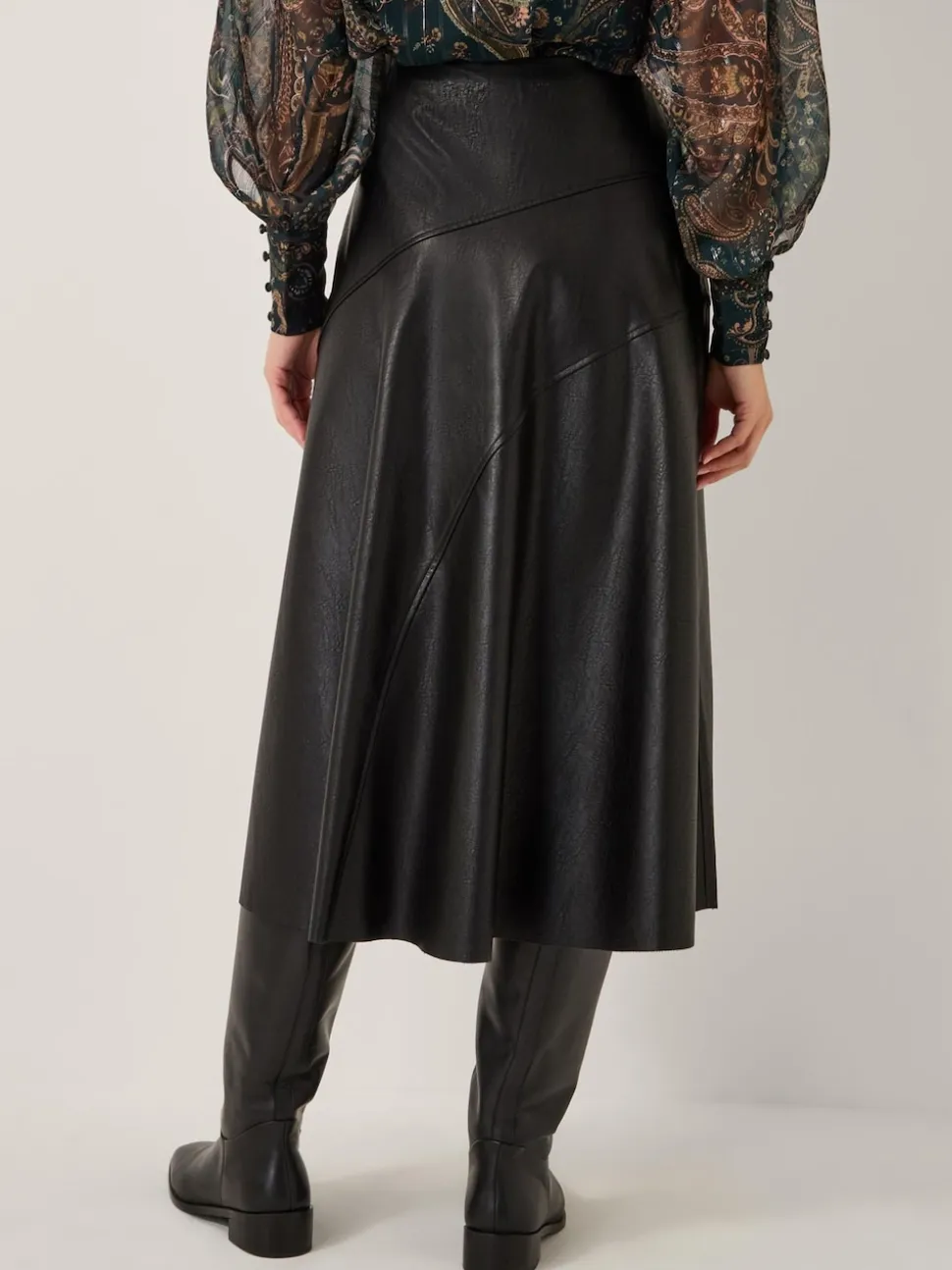 Monsoon Black Marnie Faux Leather Midi Skirt