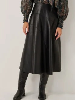Monsoon Black Marnie Faux Leather Midi Skirt