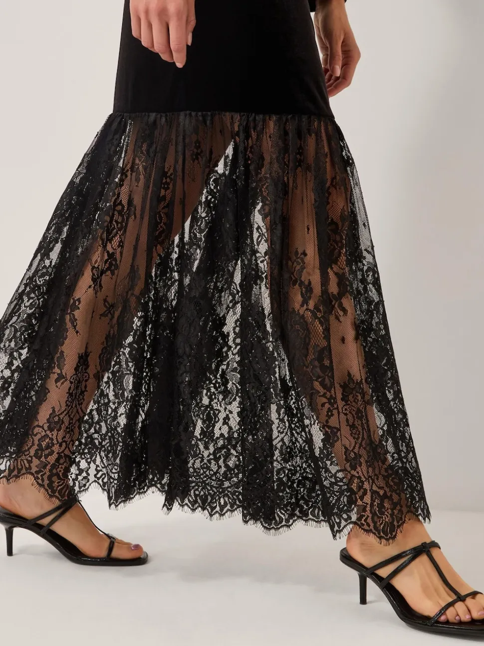 Monsoon Black Verity Velvet Lace Maxi Dress