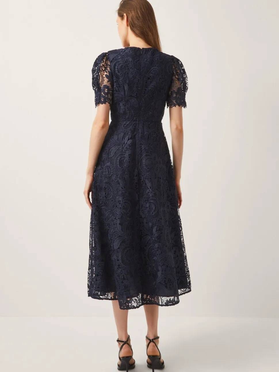 Monsoon Blue Betty Lace Puff Sleeve Midi Dress