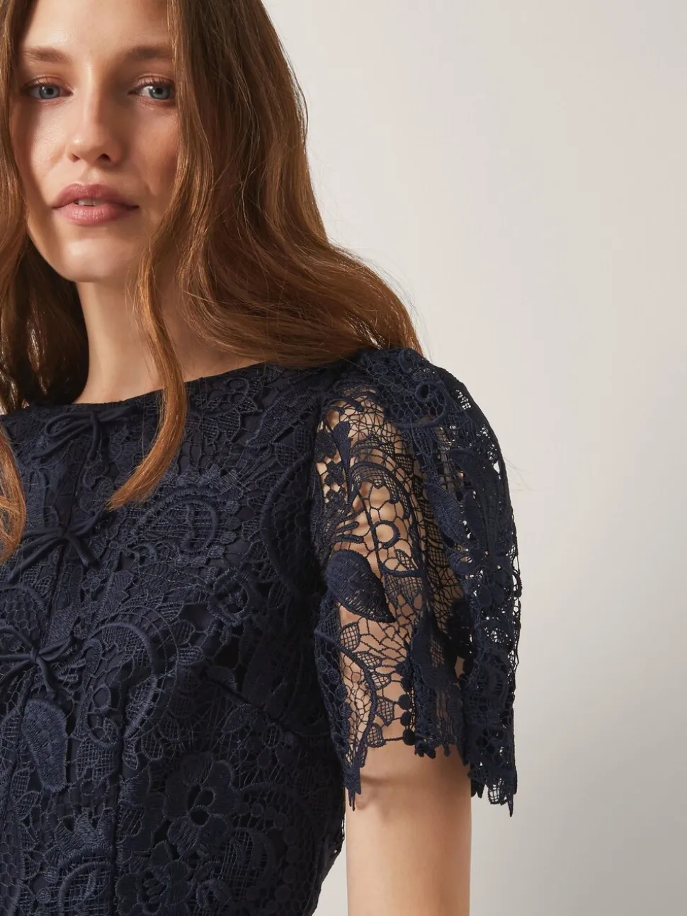 Monsoon Blue Betty Lace Puff Sleeve Midi Dress