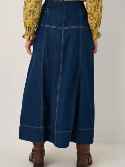 Monsoon Blue Brooke Seamed Denim Midi Skirt