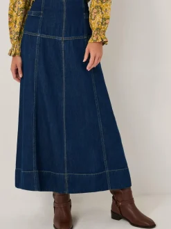 Monsoon Blue Brooke Seamed Denim Midi Skirt