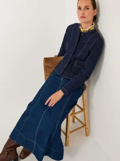 Monsoon Blue Brooke Seamed Denim Midi Skirt