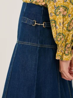 Monsoon Blue Brooke Seamed Denim Midi Skirt