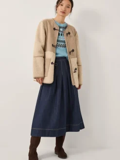 Monsoon Blue Darcie Pleated Denim Midi Skirt