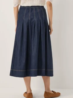 Monsoon Blue Darcie Pleated Denim Midi Skirt