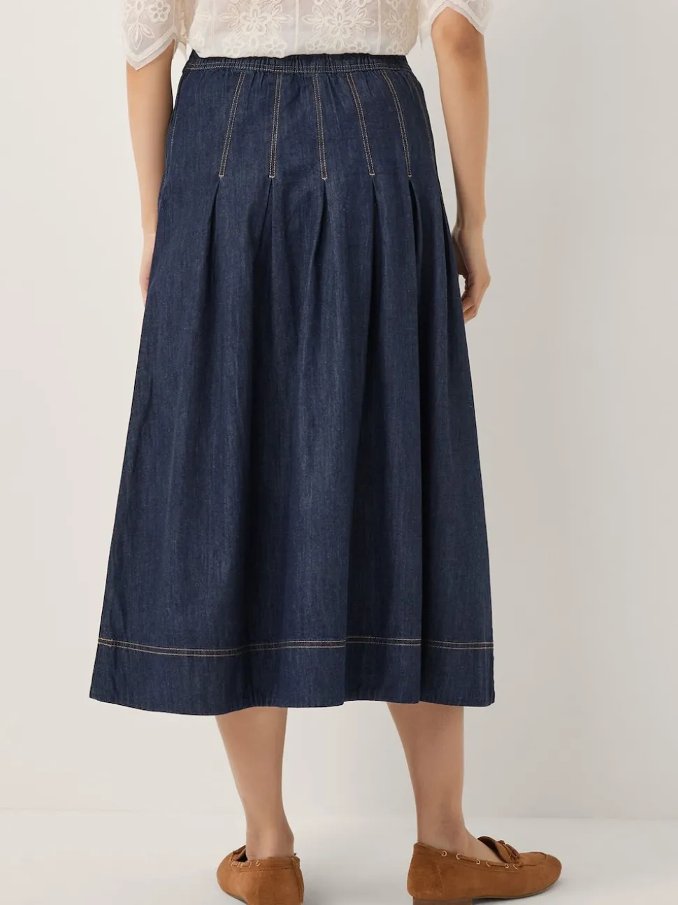 Monsoon Blue Darcie Pleated Denim Midi Skirt