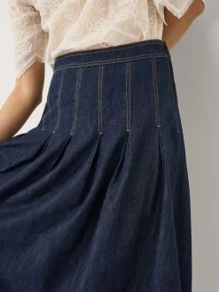Monsoon Blue Darcie Pleated Denim Midi Skirt