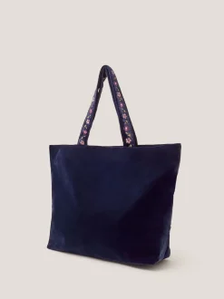 Monsoon Blue Fallon Floral Embroidered Velvet Tote Bag
