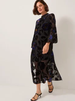Monsoon Blue Giselle Sheer Floral Devoré Midi Dress