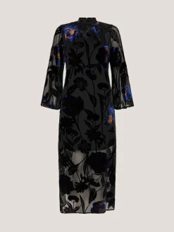 Monsoon Blue Giselle Sheer Floral Devoré Midi Dress
