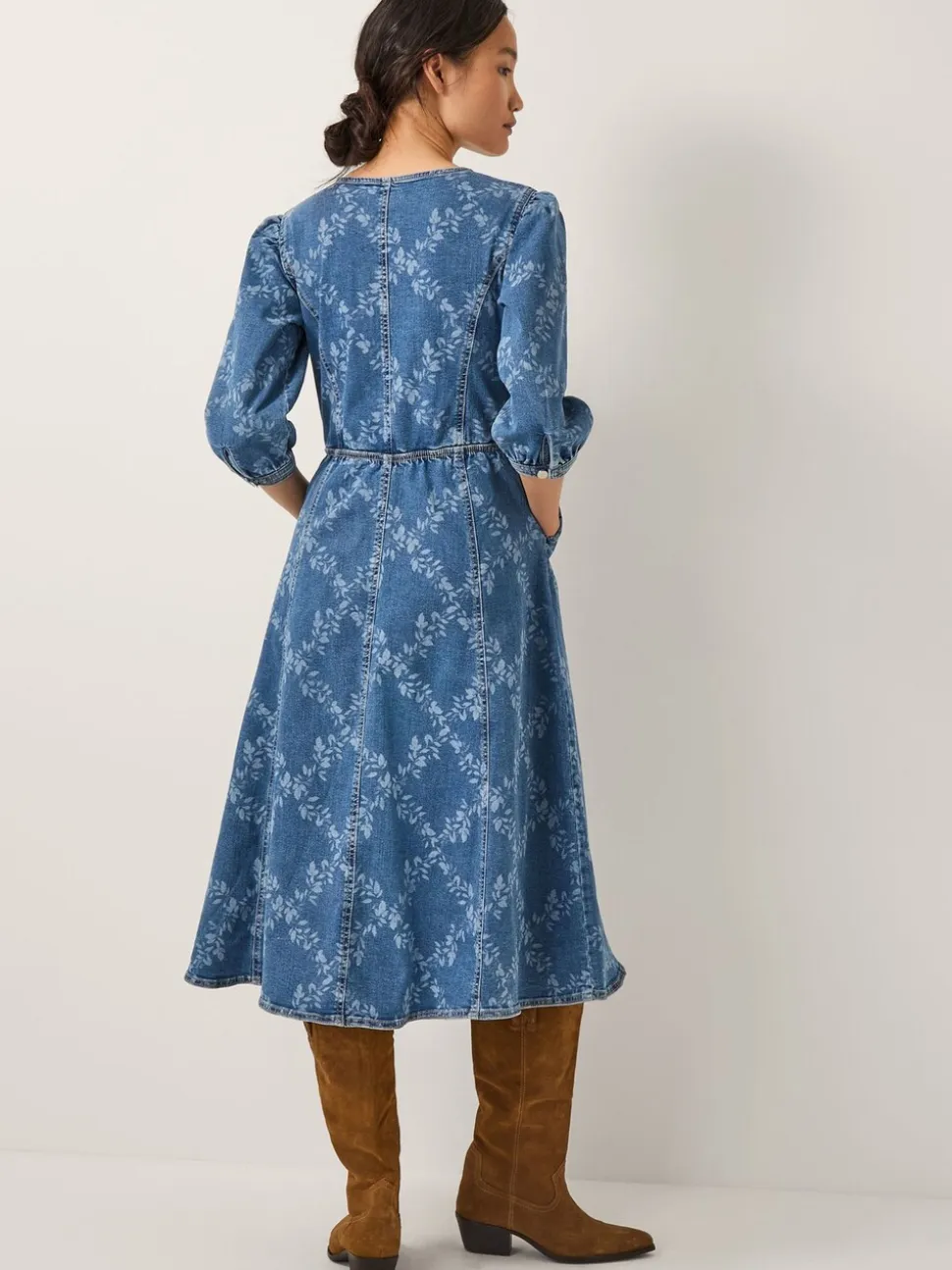 Monsoon Blue Hailsey Floral Denim Midi Dress