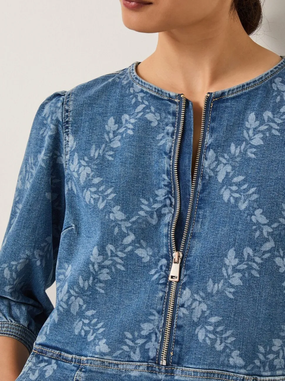 Monsoon Blue Hailsey Floral Denim Midi Dress