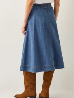 Monsoon Blue Harper Seamed Denim 100% Cotton Midi Skirt