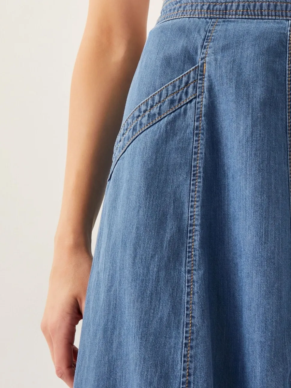 Monsoon Blue Harper Seamed Denim 100% Cotton Midi Skirt