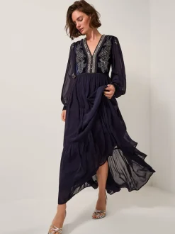 Monsoon Blue Joanna Velvet Sequin Embellished Maxi Dress