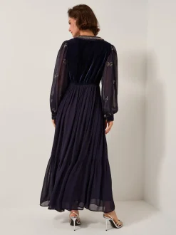 Monsoon Blue Joanna Velvet Sequin Embellished Maxi Dress