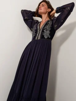Monsoon Blue Joanna Velvet Sequin Embellished Maxi Dress