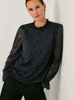 Monsoon Blue Larna Lace Long Sleeve Blouse