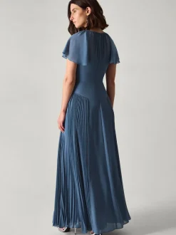 Monsoon Blue Madison Flutter Sleeve Pleated Bridesmaid Dress